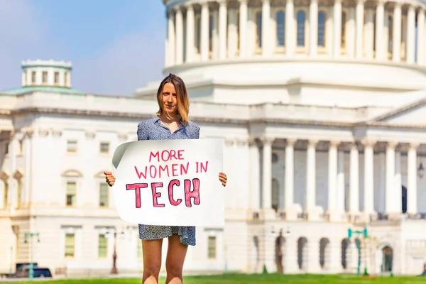 Woman Protest Front Usa Capitol Washington Holding Sign Saying More — Stock Photo, Image