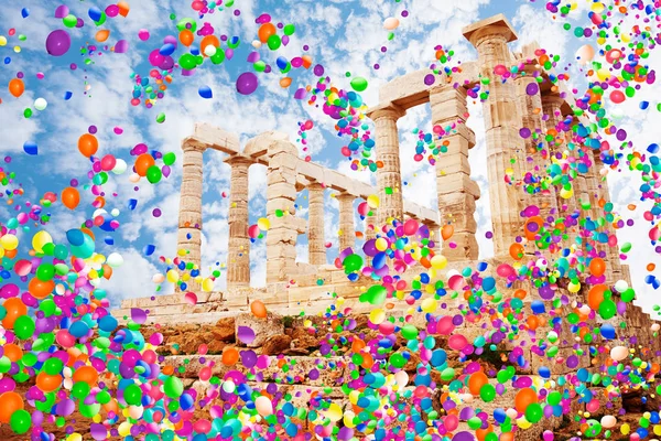 Blick Auf Den Poseidon Tempel Kap Sounion Griechenland Mittelmeer Der Stockbild