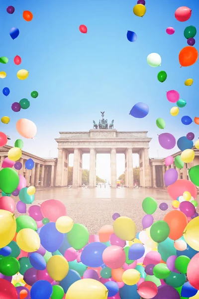 Pariser Platz Brandenburger Tor Vista Berlim Alemanha Com Muitos Balões — Fotografia de Stock