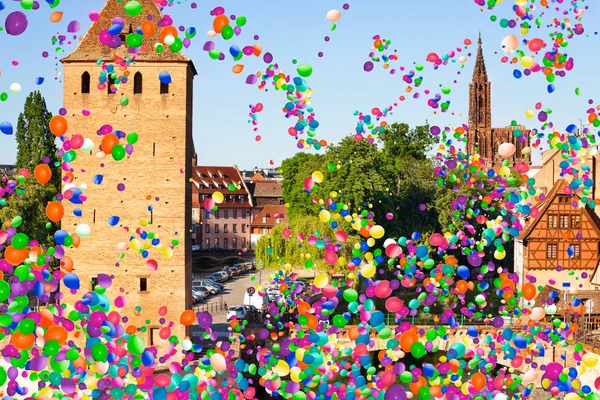 Grande Ile Island Strasbourg France Many Colorful Air Balloons Flying — Stock Photo, Image