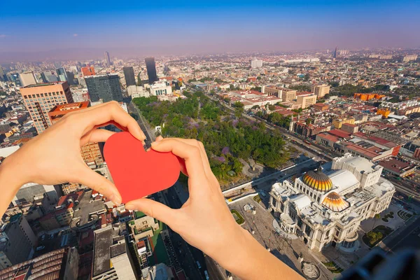 Corazón Amor Rojo Fondo Vista Real Del Palacio Bellas Artes —  Fotos de Stock