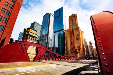 Bridge over Chicago river in city downtown and office buildings on background, Illinois, USA clipart