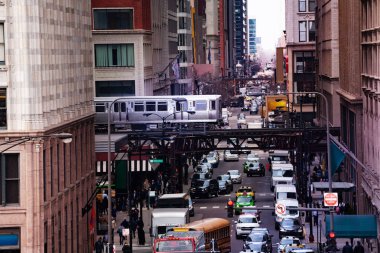 Cadde ve tren metrosu City of Chicago, Illinois, Abd'nin üstünden görünüm