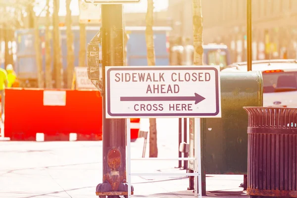 Sight Sidewalk Closed Ahead Cross Here City Chicago Illinois Usa — Stock Photo, Image