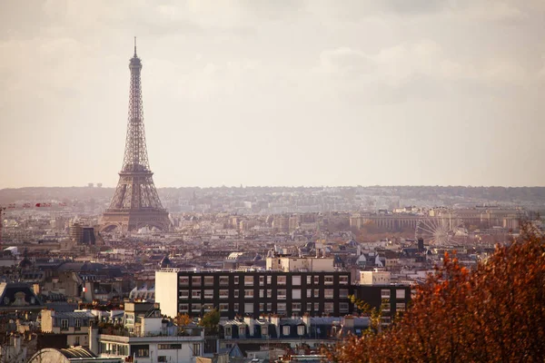 Вид Париж Ейфель Вежа Району Панорама Від Парку Бельведер Бельвіль — стокове фото