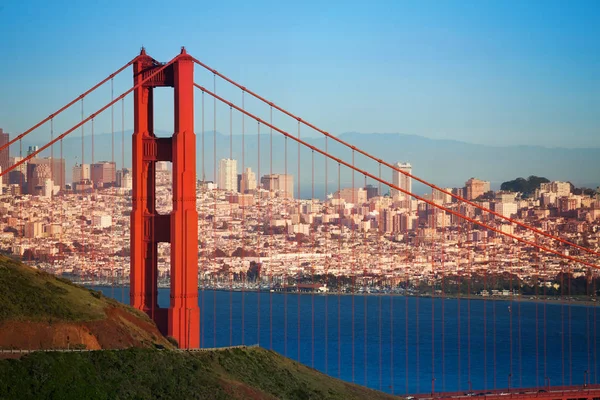 Beautiful Cityscape San Francisco Famous Golden Gate Bridge Sunny Day — Stock Photo, Image