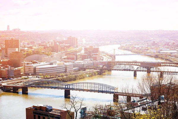 Brückenpanorama Pittsburgh Über Den Fluss Monongahela Pennsylvania Usa — Stockfoto