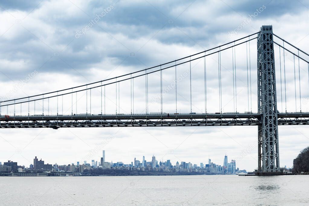 George Washington Bridge in New York and Manhattan view under over Hudson river