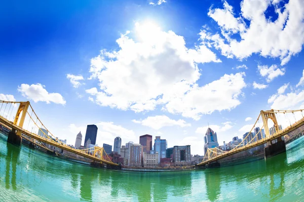 Panorama Roberto Clemente Fort Duquesne Bridges Pittsburg Skyline Pennsylvania Usa — Foto Stock