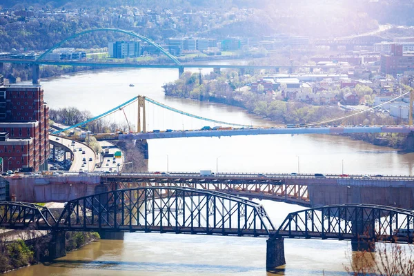 Panhandle Liberty South Tenth Street Pontes Pittsburg Sobre Rio Monongahela — Fotografia de Stock