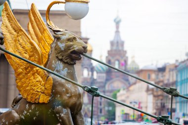 Griffin, Griboedov Kanalı 'nı geçerken Kurtarıcı ile St. Petersburg, Rusya' da dökülen kanda