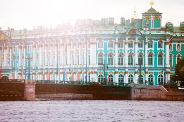 View of Winter Palace or Zimnij dvorets in Saint Petersburg on River Neva, Russia clipart