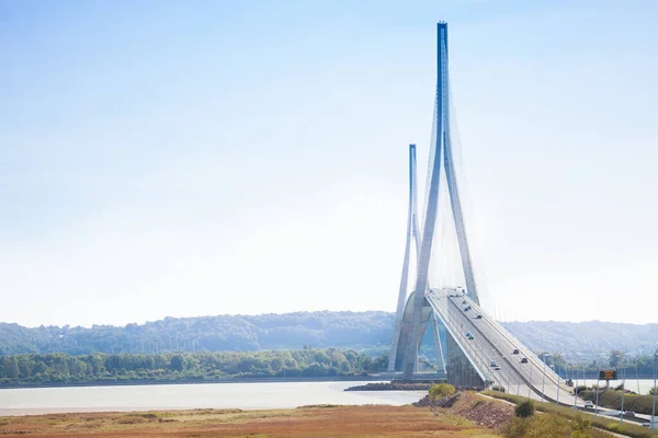Normandie Híd Vagy Pont Normandie Szajna Delta Felett Kilátással Franciaországban — Stock Fotó