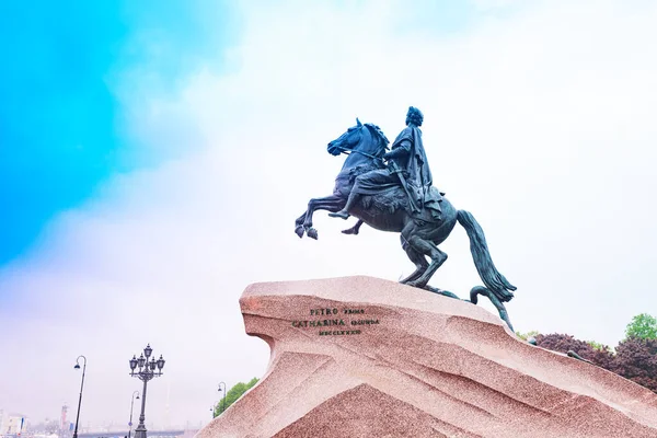 Estátua Equestre Cavaleiro Bronze Pedro Magno Praça Senado São Petersburgo — Fotografia de Stock