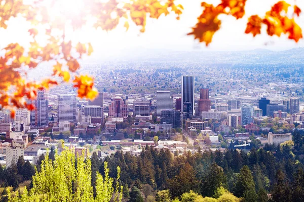 Herbstpanorama Von Portland Vom Pittock Mansion Hill Oregon Usa — Stockfoto