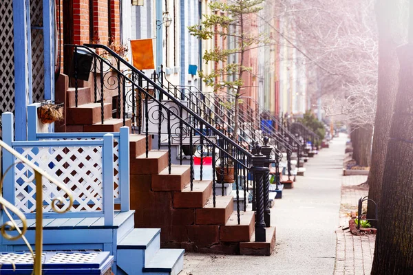 Close Many Different Staircases Typical Albany Houses Lancaster Street Usa — Stock Photo, Image