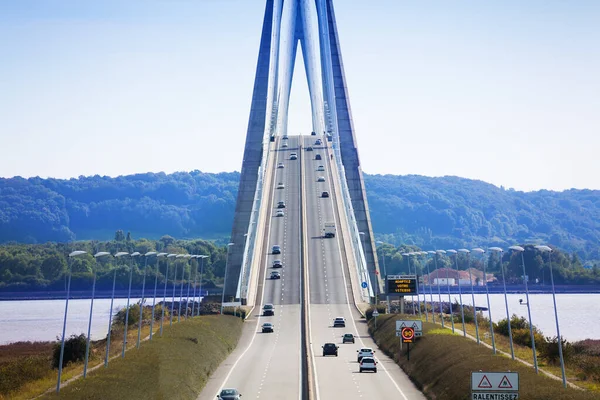 Rampa Como Vista Ponte Rodoviária Pont Normandie Sobre Delta Rio — Fotografia de Stock