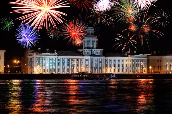 Kunstkamera Nuit Avec Des Feux Artifice Premier Musée Russie Établi — Photo