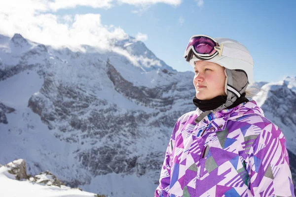 Profil Portrait Happy Teen Girl Smile Wear Cute Winter Ski — Photo