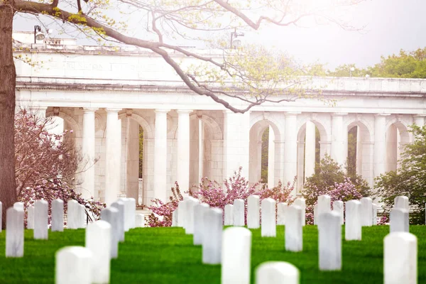 Amphithéâtre Commémoratif Cimetière Militaire Pierres Tombales Cimetière Printemps — Photo