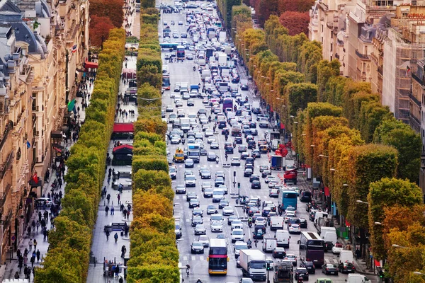 Close Busy Avenue Champs Elysees View Paris Downtown — Stock Photo, Image