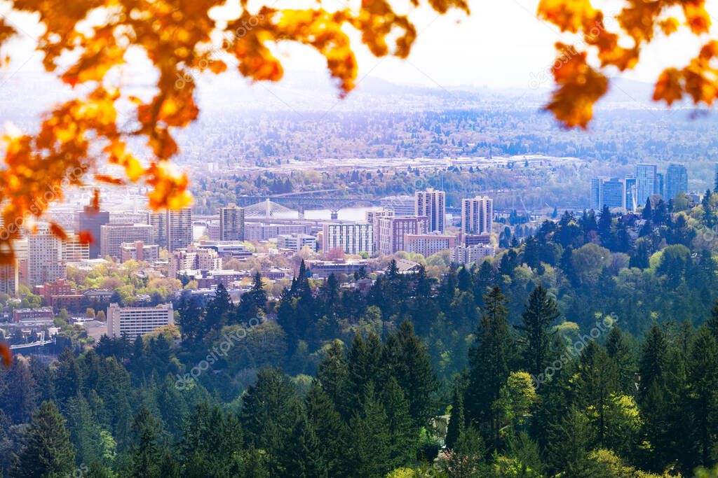 Panorama view of Portland and Marquam Nature Park, Oregon, USA
