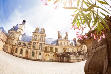 Fransız Kralı Fontainebleau sarayının kare ve ana giriş merdivenleri, Fransa