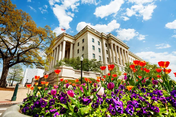 美国国会图书馆位于华盛顿的一个事实上的国家图书馆 通过鲜花建成 — 图库照片