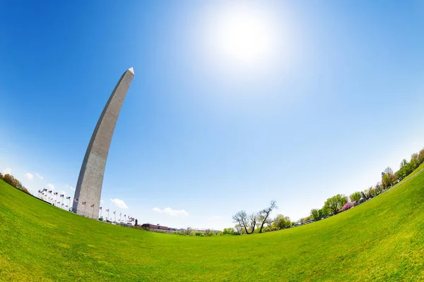 Monumento Washington Terrenos Obelisco Atirar Com Olho Peixe Dia Ensolarado — Fotografia de Stock