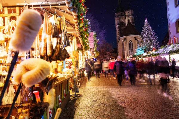 Stuttgart Taki Evangelische Stiftskirche Kilisesi Schillerplatz Meydanı Yakınlarındaki Noel Pazarında — Stok fotoğraf