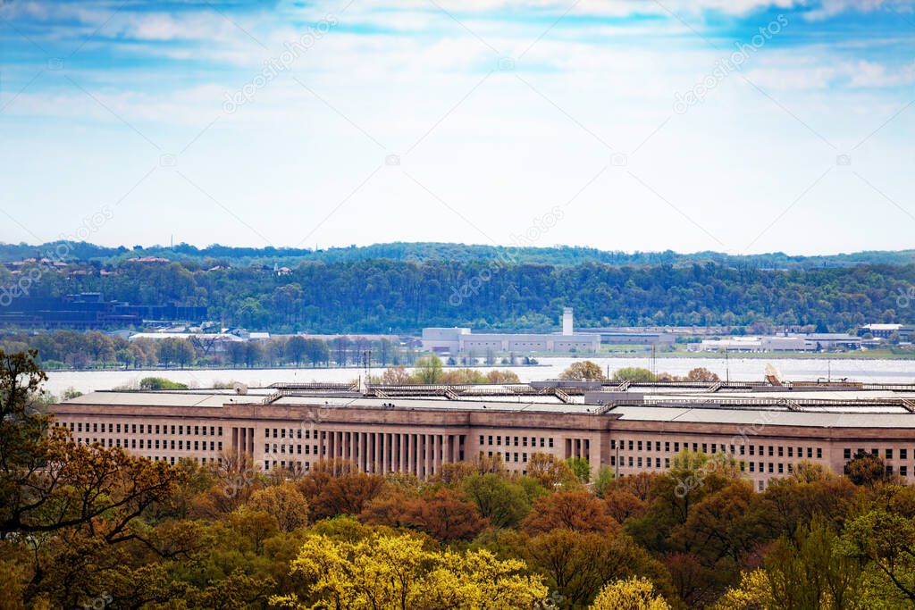 US Pentagon and Potomac river in Arlington, Virginia