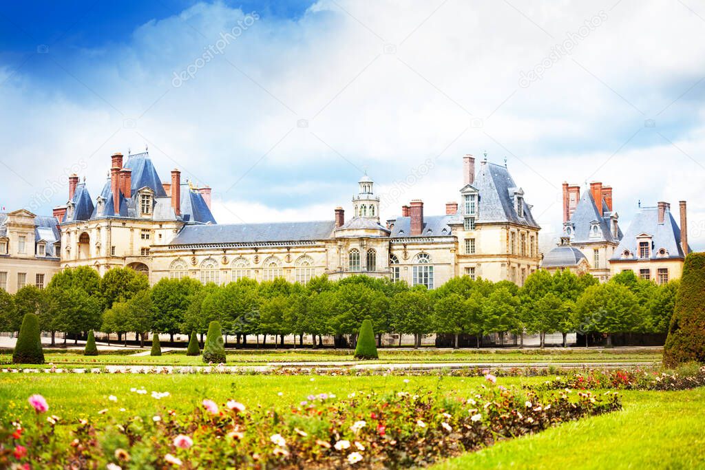 French king royal Fontainebleau garden and palace building, France