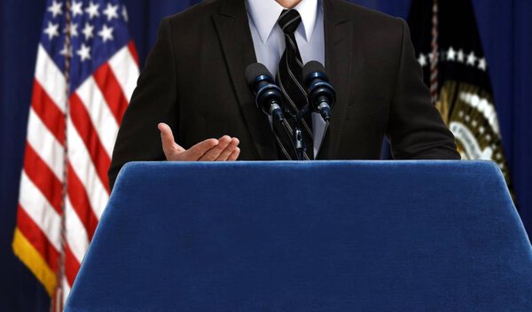 Spokesperson giving a speech announcement during press conference