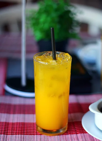 Glass Orange Juice Breakfast Selective Focus — Stock Photo, Image