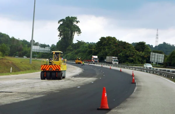 Terengganu Malaysia July 2018 Asphalt Roller Aligns New Asphalt Highway — Stock Photo, Image