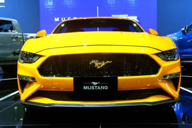 Kuala Lumpur, Malezya - Aralık 1,2018: sarı Ford Mustang Bullitt Kuala Lumpur International Motor Show 2018 (Klims) Mitec Kuala Lumpur, Malezya, sırasında gösterilen 5.0.