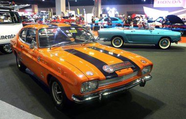 Kuala Lumpur, Malezya-Aralık 1,2018: Ford Capri 1968 1986, Kuala Lumpur Uluslararası Otomobil Fuarı Fuar süresince görüntülenen arasında Ford Motor Company tarafından inşa fastback darbe olduğunu.