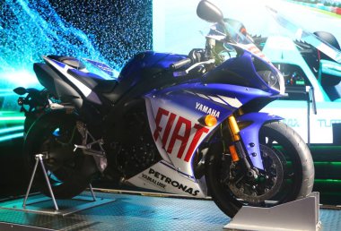 Kuala Lumpur, Malezya-Aralık 1,2018: Yamaha Fiat No 46 motor, Kuala Lumpur Uluslararası Otomobil Fuarı sırasında görüntülenen Motogp yarış sırasında Valentino Rossi 