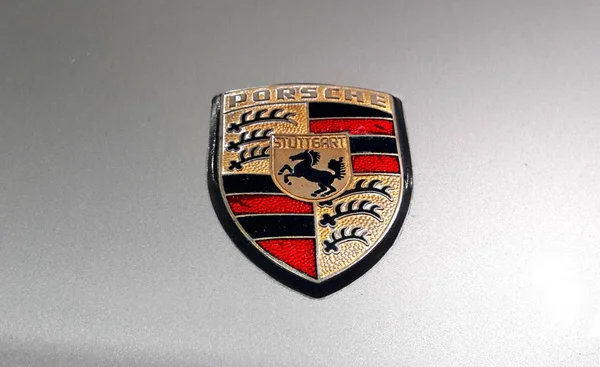 Kuala Lumpur Malajsie Listopad 2018 Porsche Logo Stříbrné Auto Tělo — Stock fotografie