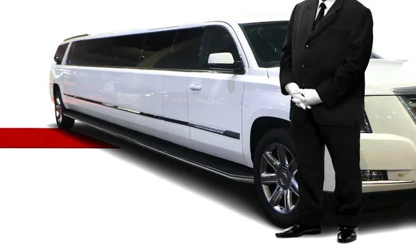 Chauffeur Service Person Standing Next Luxury Car — Stock Photo, Image