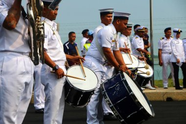 Pelabuhan Klang,Selangor, Malezya - 13 Nisan 2019 :Malezya Kraliyet Donanması Bandasgrubu aslo Pelabuhan Klang, Selangor, Malezya'da düzenlenen 85.