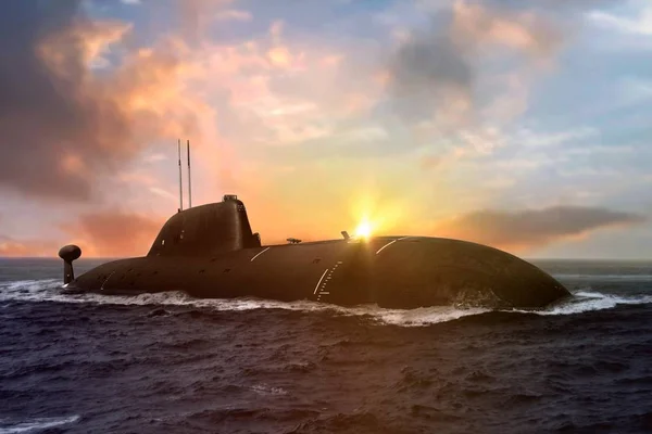 日没時の海面での海軍潜水艦 — ストック写真