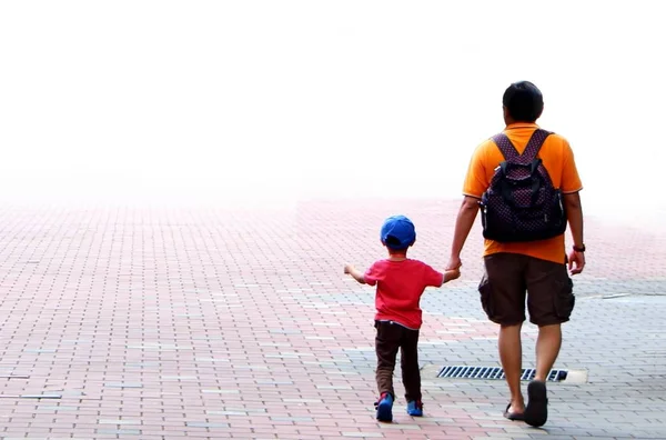 Padre Hijo Caminando Tomados Mano — Foto de Stock