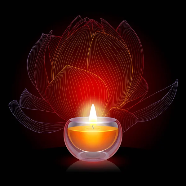 Bougie Allumée Avec Lotus — Image vectorielle
