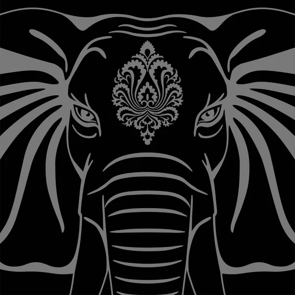 Testa Elefante Con Elemento Decorativo Sfondo Nero — Vettoriale Stock