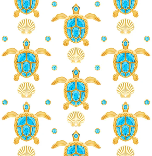 Decorative Background Golden Turtles White Background — Stock Vector