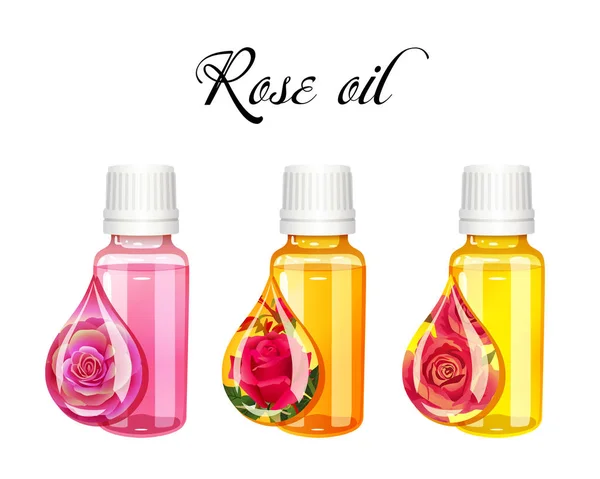 Bottles with rose oils — Stock Vector