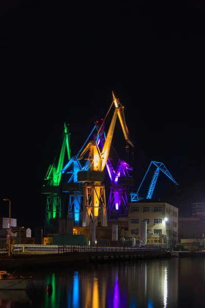 Shipyard Uljanik Pula Croatia Whose Cranes Lit Night Different Lights — Stock Photo, Image