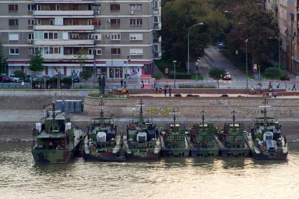 Armádě Lodí Přístavu Města Dunaji Vojenské Cvičení — Stock fotografie