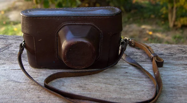 Кожаный Чехол Старой Фотокамеры Прошлого Века — стоковое фото